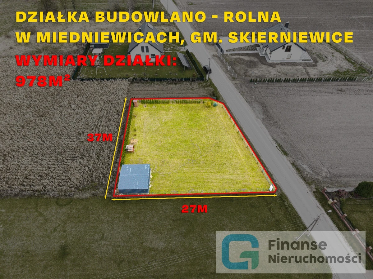 🏡 DZIAŁKA BUDOWLANO-ROLNA 978 m² | MIEDNIEWICE, GM. SKIERNIEWICE