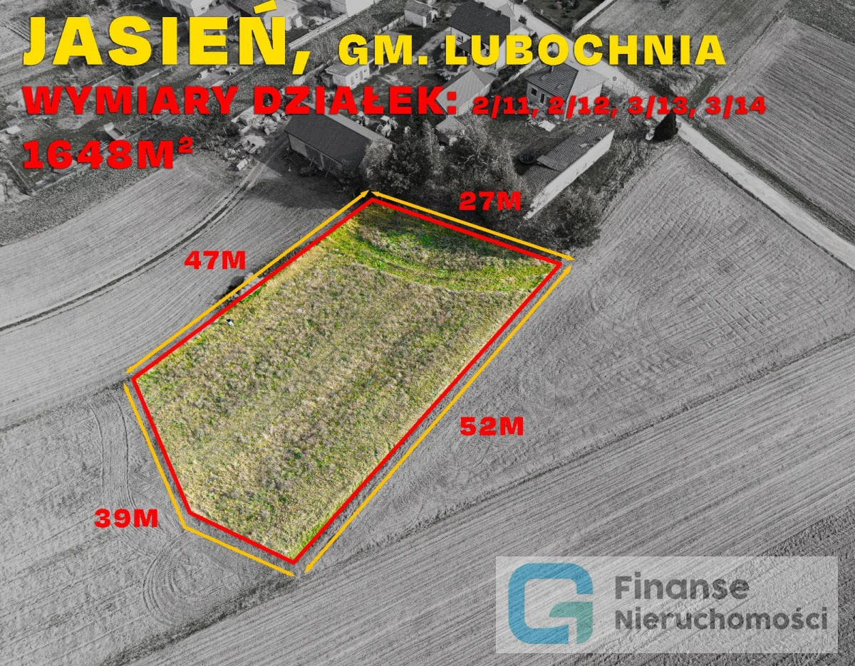 🏡 KOMPLEKS DZIAŁEK ROLNO-BUDOWLANYCH | 1648 m² | JASIEŃ, GM. LUBOCHNIA | WZ NA 2 DOMY | 118 000 zł